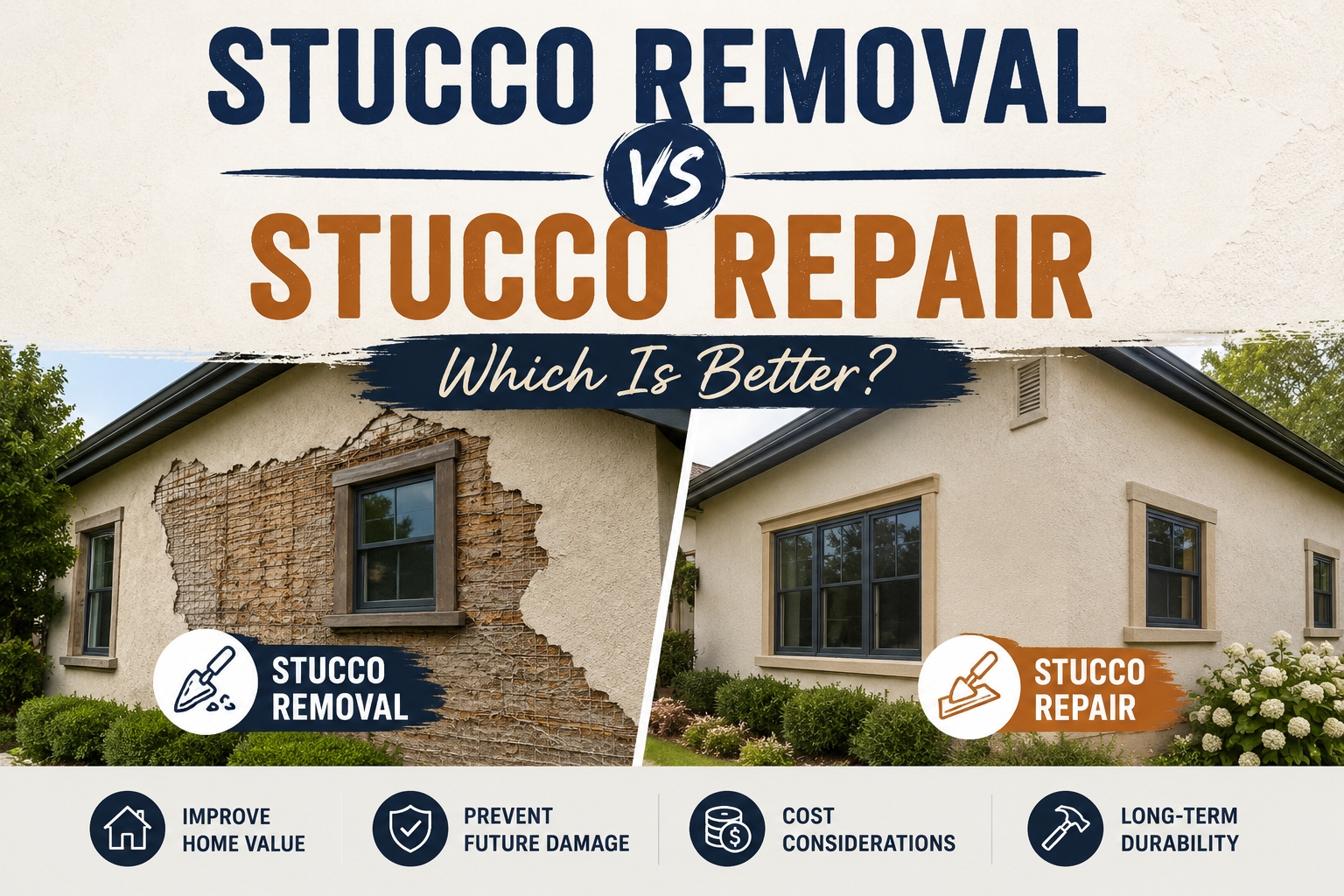 Stucco Removal vs Stucco Repair: Which Is Better